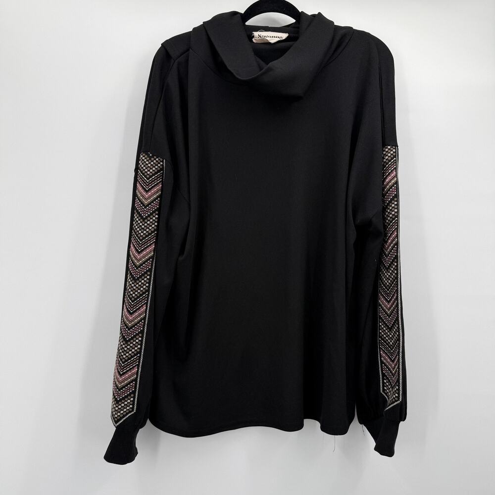 Savanna Jane Tunic Top Womens 3X Black Cowl‎ Tulip Back Embroidered Southwestern